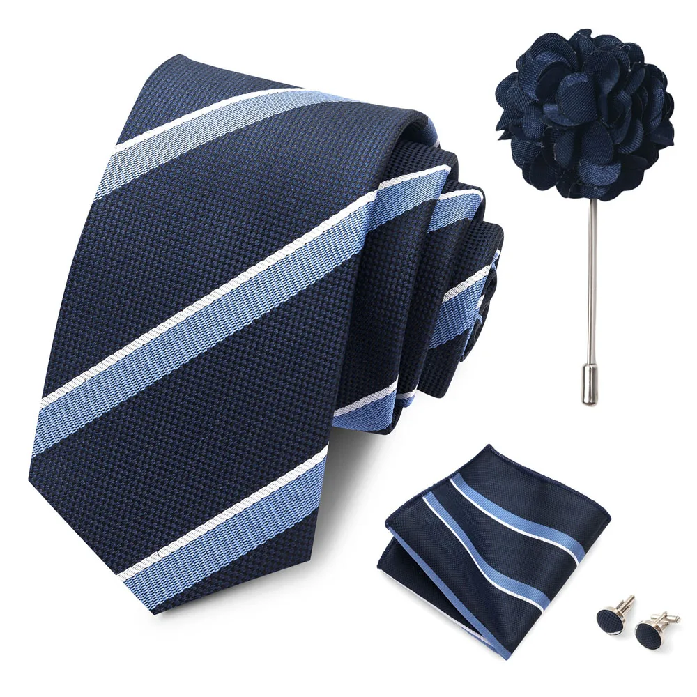 Großhandel Mode 8 cm Krawatten-Set, Krawatte, Einstecktuch, Manschettenknöpfe, Anstecknadel, Lila Paisley, Herren-Krawatten, passend als Geburtstagsgeschenk – Detail 20