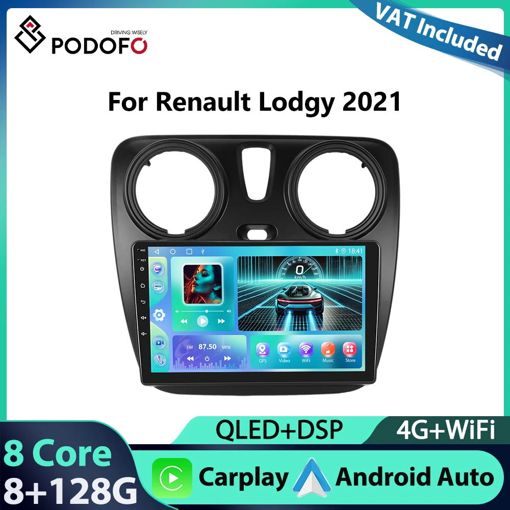 Autoradio Podofo 9'' 8Core per Renault Lodgy 2021/Dokker 2012-2020, lettore multimediale con Carplay, Android Auto, WIFI, 4G, GPS.