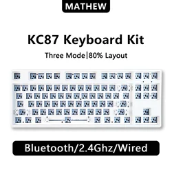 MATHEW KC87 Three Mode Mechanical Keyboard Barebone Classic 87 Keys TKL Layout Hot Swap RGB Gaming Keyboard DIY Kit