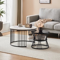 Set of 2 Modern Nest Coffee Tables Round Side Tables Industrial Style Furniture for Living Room Dining Room Bedroom, 70*70*45cm