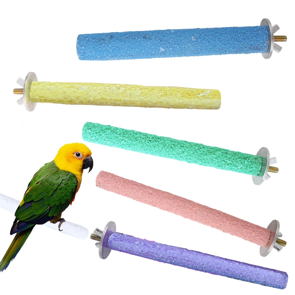 

1PC Random Colors Parrot Perch Parrot Cage Accessories Bird Perch Stand Toy Colored Quartz Sand Sharpen Paw Toy Fit For Birds
