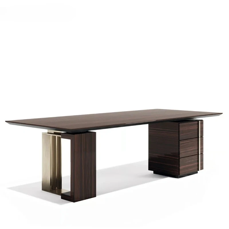 

Custom Italian Minimal Modern Conference Table Workbench Simple Black Solid Wood Large Table Long Desk With Black Log