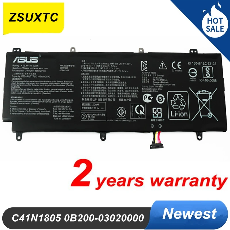 Factory High Quality C41N1805 0B200-03020000 Laptop Battery For ASUS ROG ZEPHYRUS S GX531 GAMING GX531 0B200-03020000 15.4V 50WH