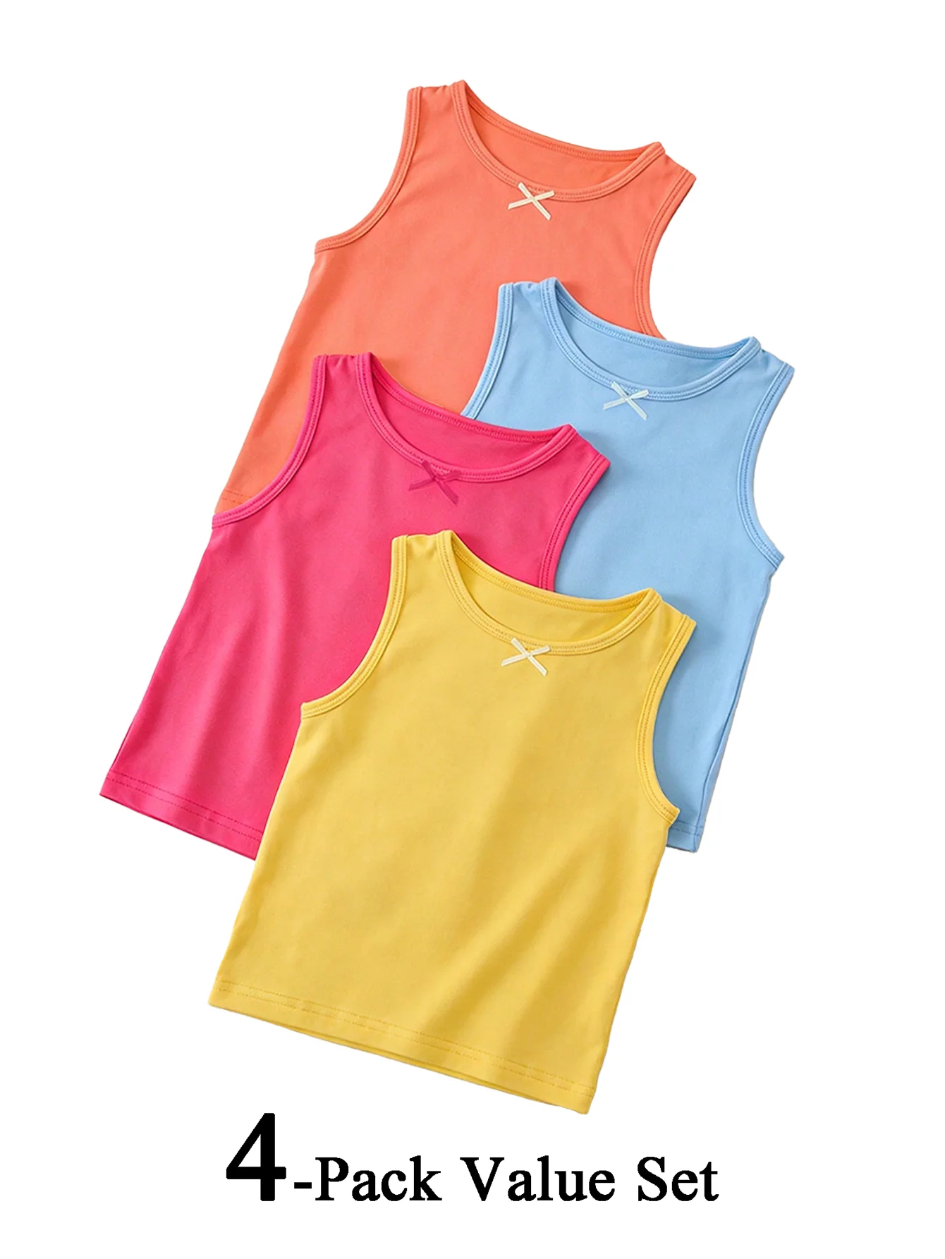 4Pcs Girl's Sweet Classic Black & White + Vibrant Colors Bundle Bow Vest Summer Tank Tops Baby Girl Clothing Toddler Tee 100-140