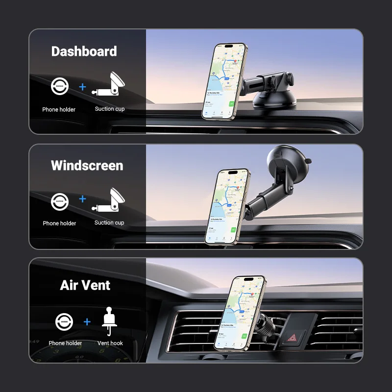 UGREEN Magnetischer Autotelefonhalter, Armaturenbrett, Windschutzscheibe, Entlüftung, 3-in-1, Magsafe-Autotelefonständer für iPhone 16, 15, 14 Pro, Samsung Xi