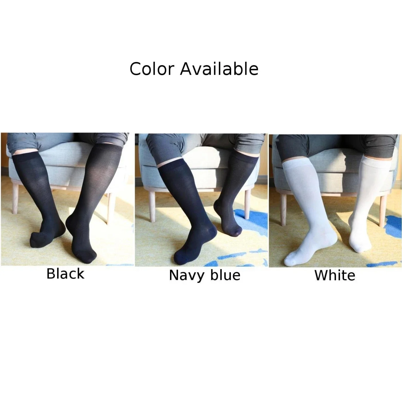 Fashion Men\'s Cotton Blend Thin Business Formal Middle Socks Sheer Dress Knee Brace Thigh Stocking Hosiery Long Socks