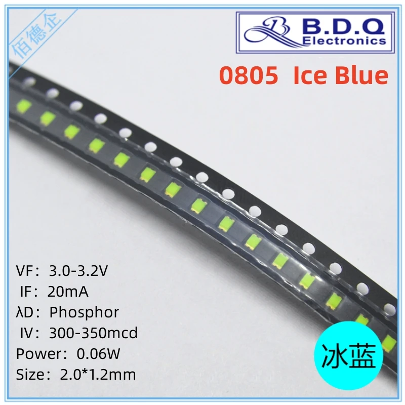 0805 Ice Blue LED Lamp Beads SMD LED Light Size 2012 Light-emitting Diode High Bright Quality 100pcs