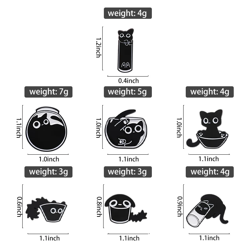 Cute Black Kitten In Water Cup and Fish Tank Brooch Enamel Pin Funny Creative Metal Badge Collection Backpack Lapel Jewelry Gift