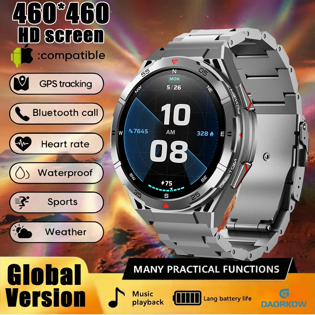 2026 NEW Smartwatch GPS Sport Compass Track Heart Rate Music Wireless Call 5ATM  Outdoors Waterproof HD screen Large battery MAN