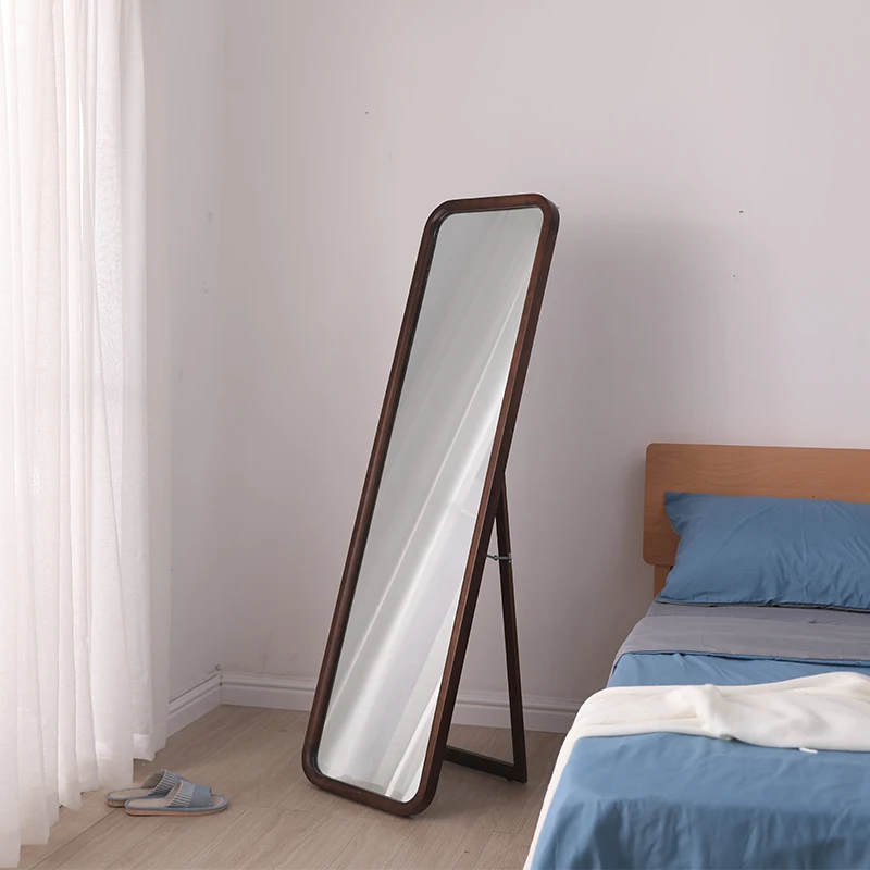 Nordic solid wood mirror female bedroom mirror floor-to-floor full-length mirror wall-mounted household simple modern fitting