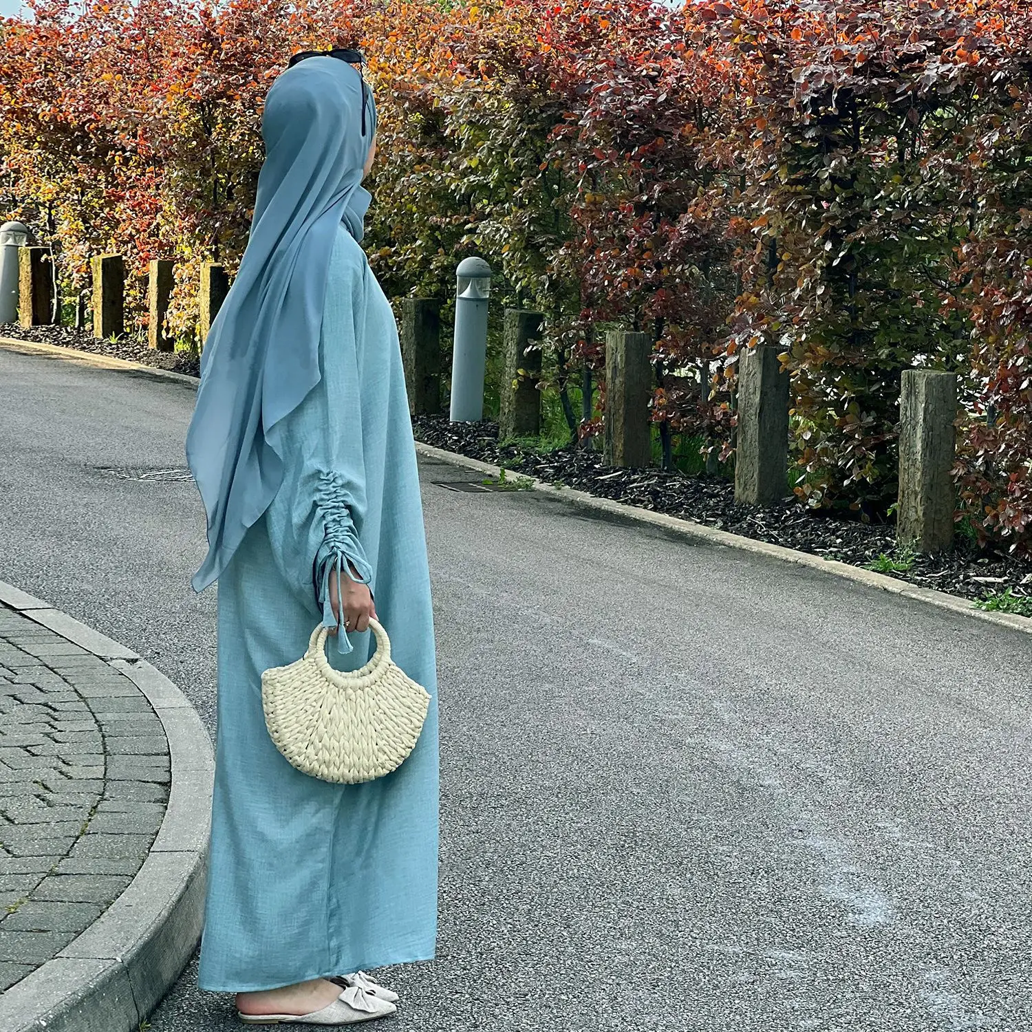 

Мусульманские однотонные Abayas, женские свободные Макси-платья с рисунком, женские повседневные платья с длинным рукавом и круглым вырезом