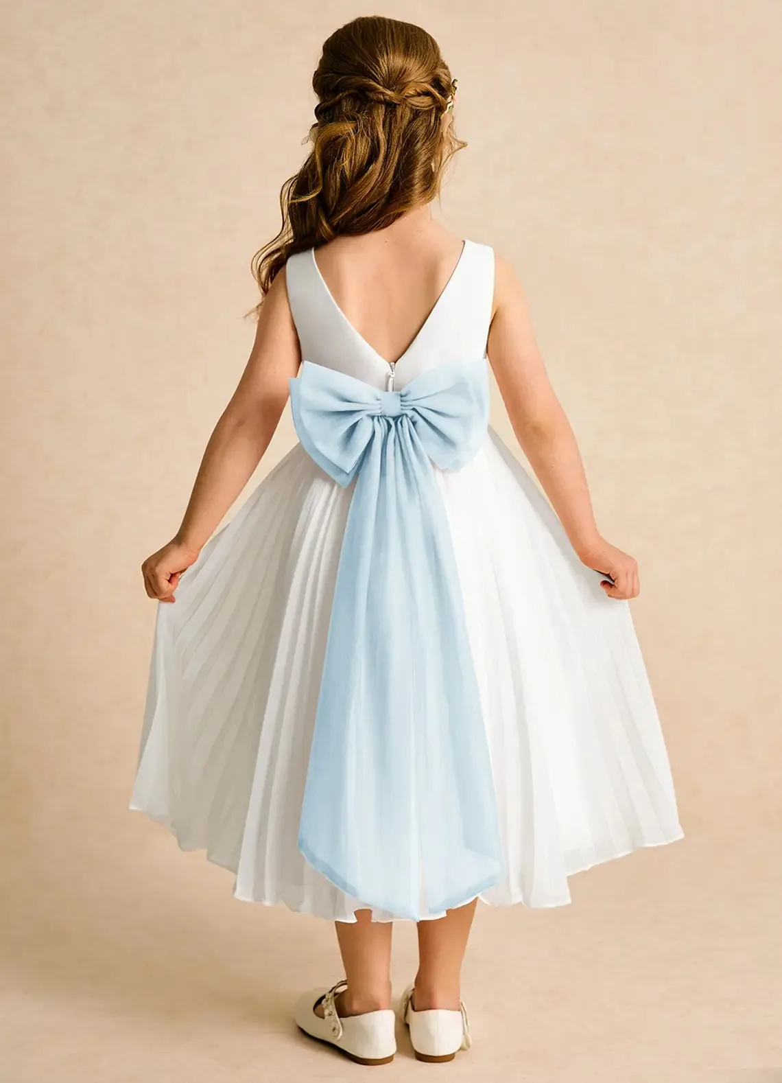 Cswdocy Delicate Girls Bridesmaid Dress Pleated Chiffon Skirt With Back Bow Flower Girl Dress For Pageant Formal Party Birthday