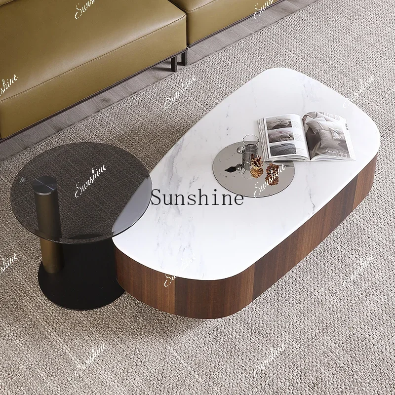 Marble coffee table high-end living room Italian minimalist light luxury oval small apartment storage   TF