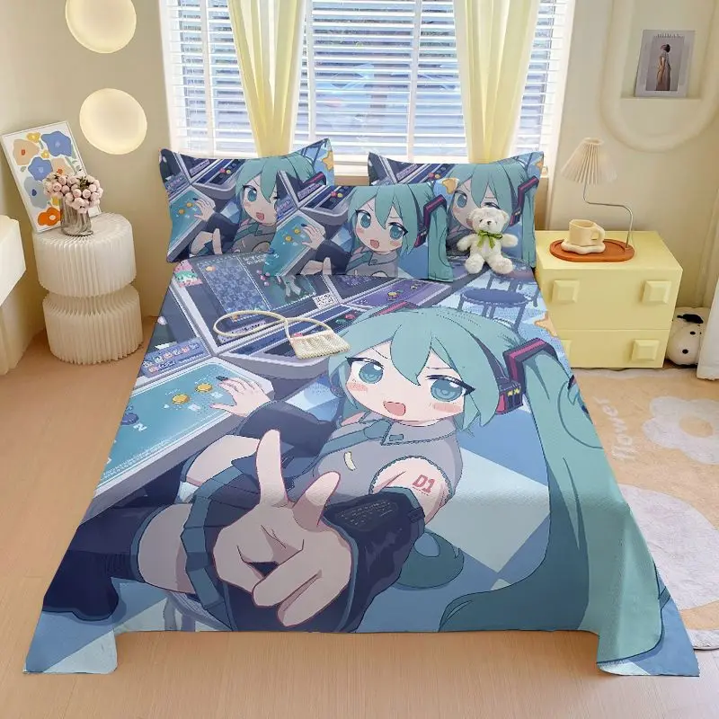 هاتسون ميكو أنيمي ثنائي الأبعاد الكرتون المطبوعة ملاءة سرير الإبداعية جرلي القلب طالب عنبر المخدة ثلاث قطع مجموعة