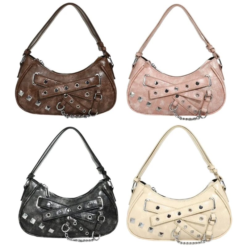 

Fashionable Underarm Bag PU Leather Shoulder Purse Delicate Handbag Rivet Underarm Bag Perfect for Daily Shopping