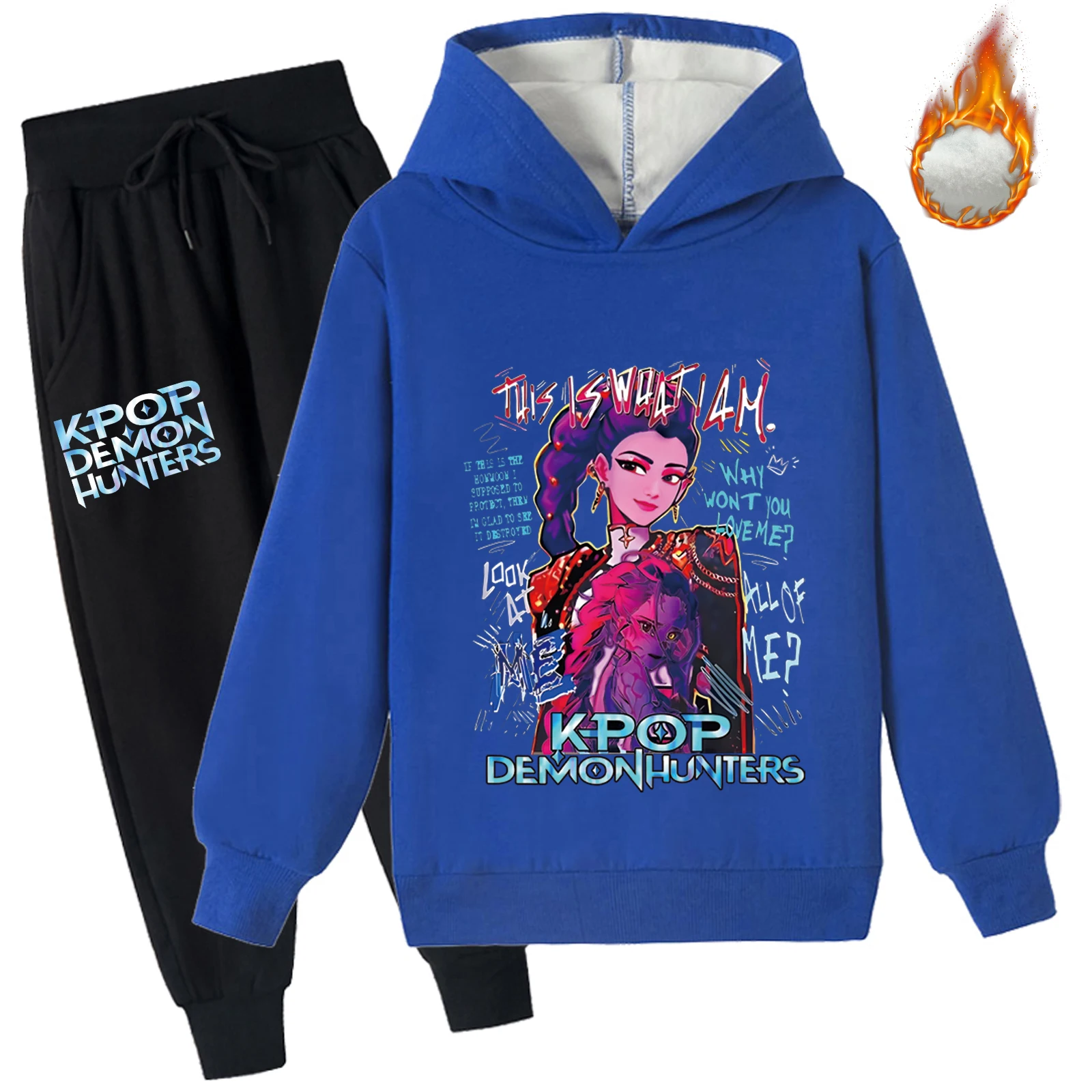 Felpe con cappuccio calde unisex per bambini Kpop Demon Hunters con pantaloni da jogging Set da 2 pezzi, felpa invernale a maniche lunghe per 2-14 anni