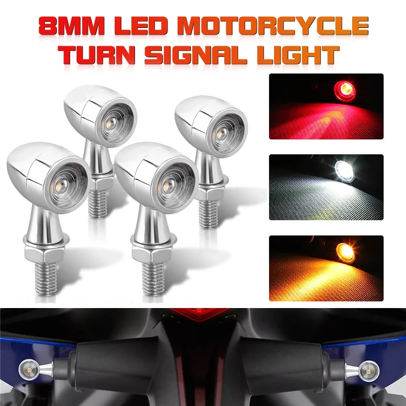 Motorcycle Turn Signal Light Bullet Clignotant Moto LED Light 8mm 12V LED Turn Signal Universal LED Motorcycle Indicator Lamps