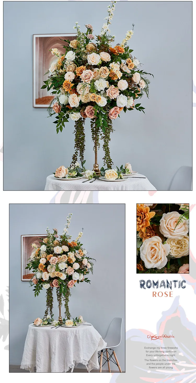 Champagner-Seiden-Kunstblumenkugel Großhandel Hochzeits-Wegleit-Pomander-Kugel für Hochzeitssaal, Bühne, T-Tisch und Eventdekoration – Detail 9