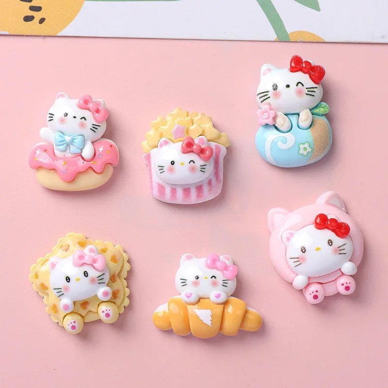 10Pcs New Mini Kawaii Cartoon Animal French Fries, Bread, Kitten Series Resin Scrapbook Diy Jewelry Children Hairpin Accessories