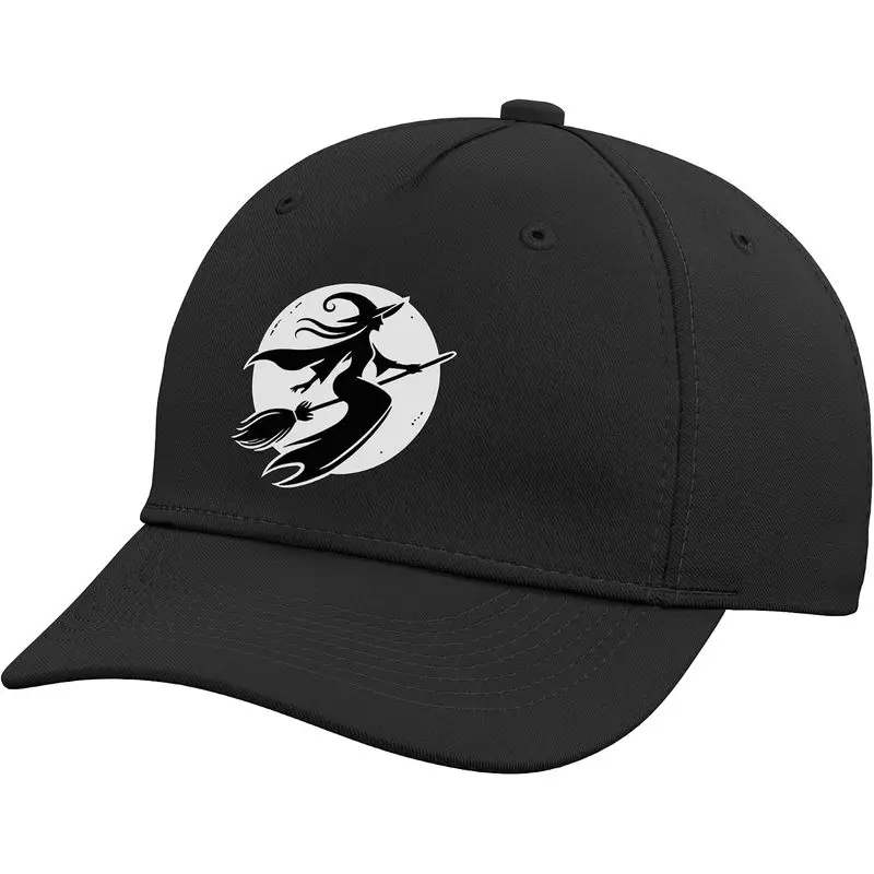 Flying Witch Silhouette Design - Halloween Art Adjustable Baseball Hat