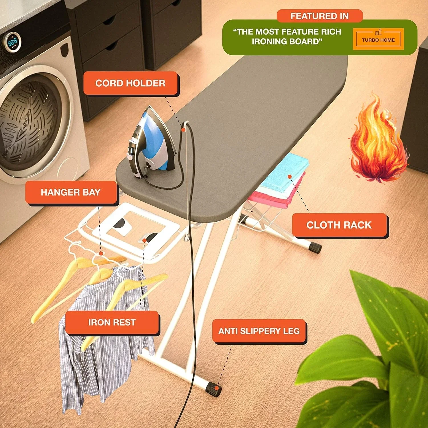 

Full Size Ironing Board 57" X 18" with Wall Mount Hanger, Full Metal Construction Iron Board, Built in Iron Caddy, Heat