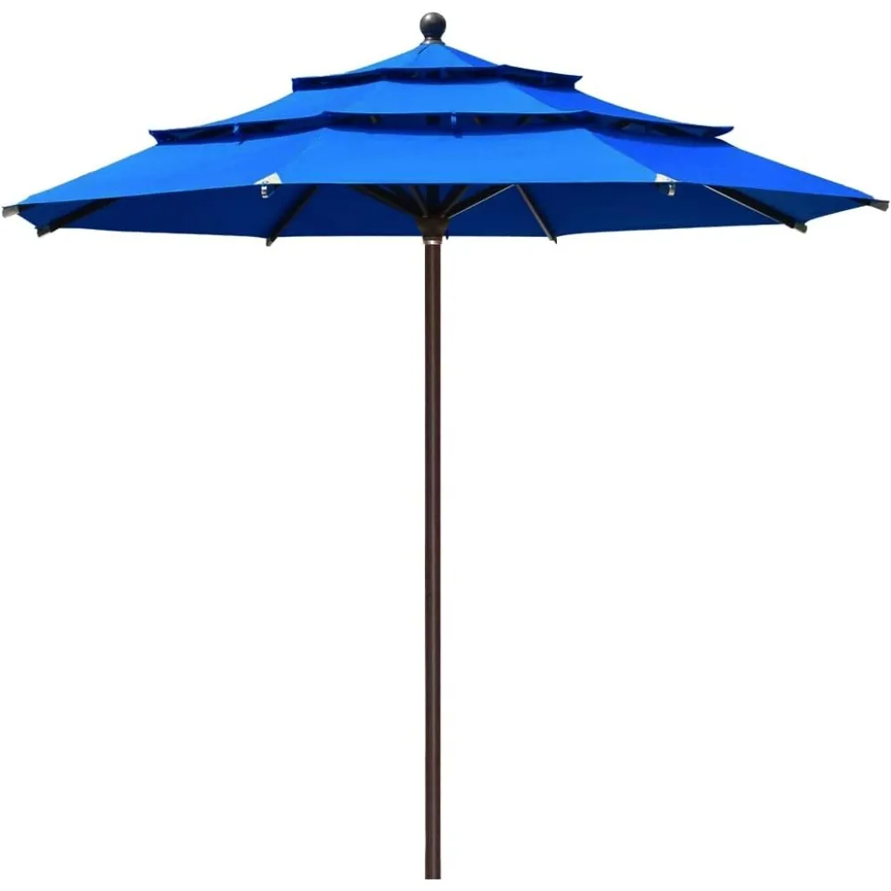 

USA 10-Year-Non-Fading 11Ft 3 Tiers Market Umbrella Patio Outdoor Cylinder Auto Push-up Table Umbrella with Ventilation, Royal