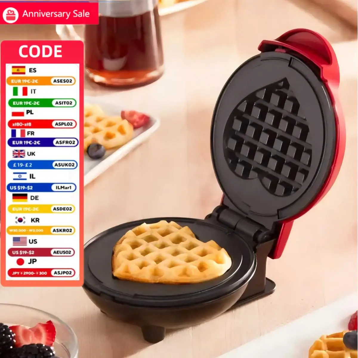 Multi Functional Mini Heart-shaped Waffle Maker, Double-sided Heated Breakfast Toaster, Portable Baking Machine