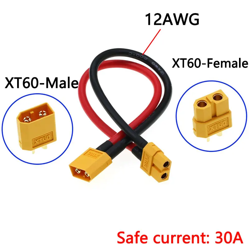 1pcs 10cm 20cm 30cm 50cm XT60 High Current Male to Female Plug Extension Cable Lead Silicone Wire Connector 14AWG 12AWG