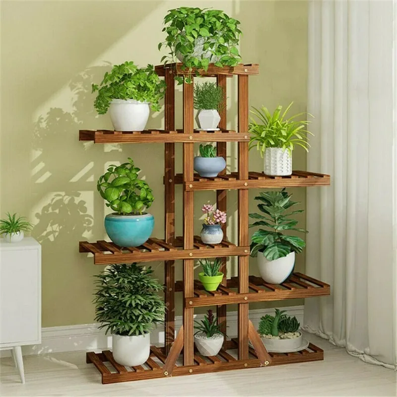 

L # Reinforced 52" Tall 6 Tier Wood Plant Stand Corner Shelf Flower Rack Garden Home