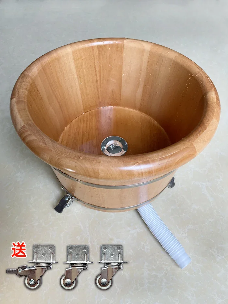 

Foot-soaking bucket with drain valve automatically drains the footbath. Household wooden bucket passes through the leg footbath