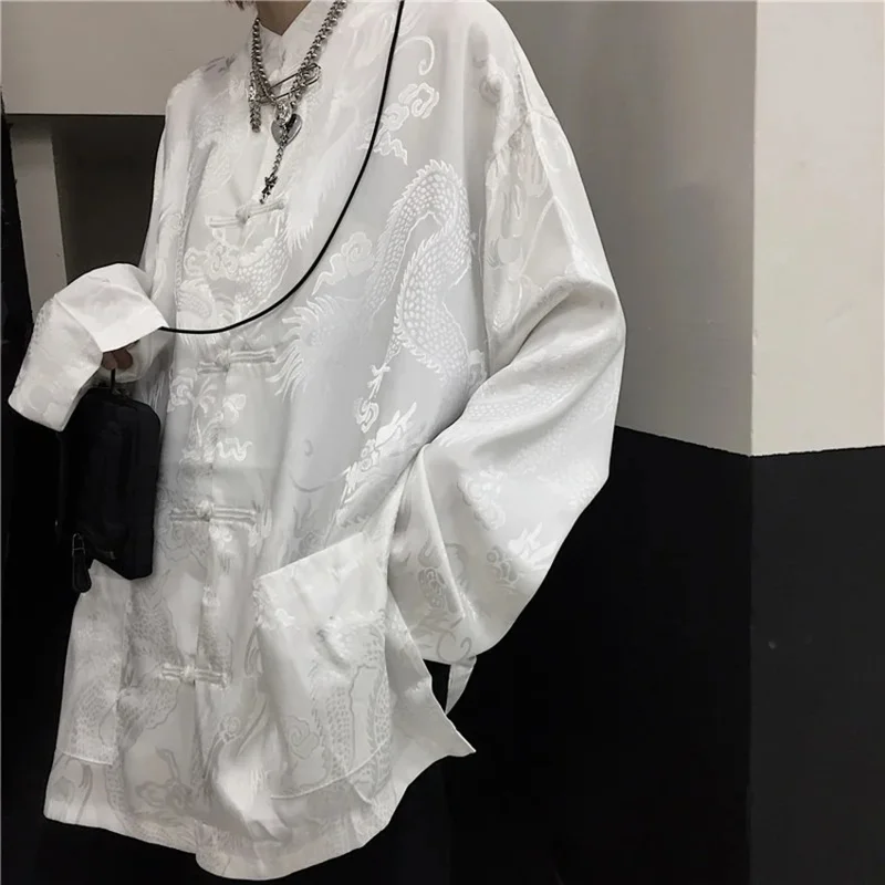 Vêtements traditionnels chinois d'été pour femmes et hommes, chemisier vintage imprimé dragon, Harajuku unisexe, col montant, streetwear solide pour document