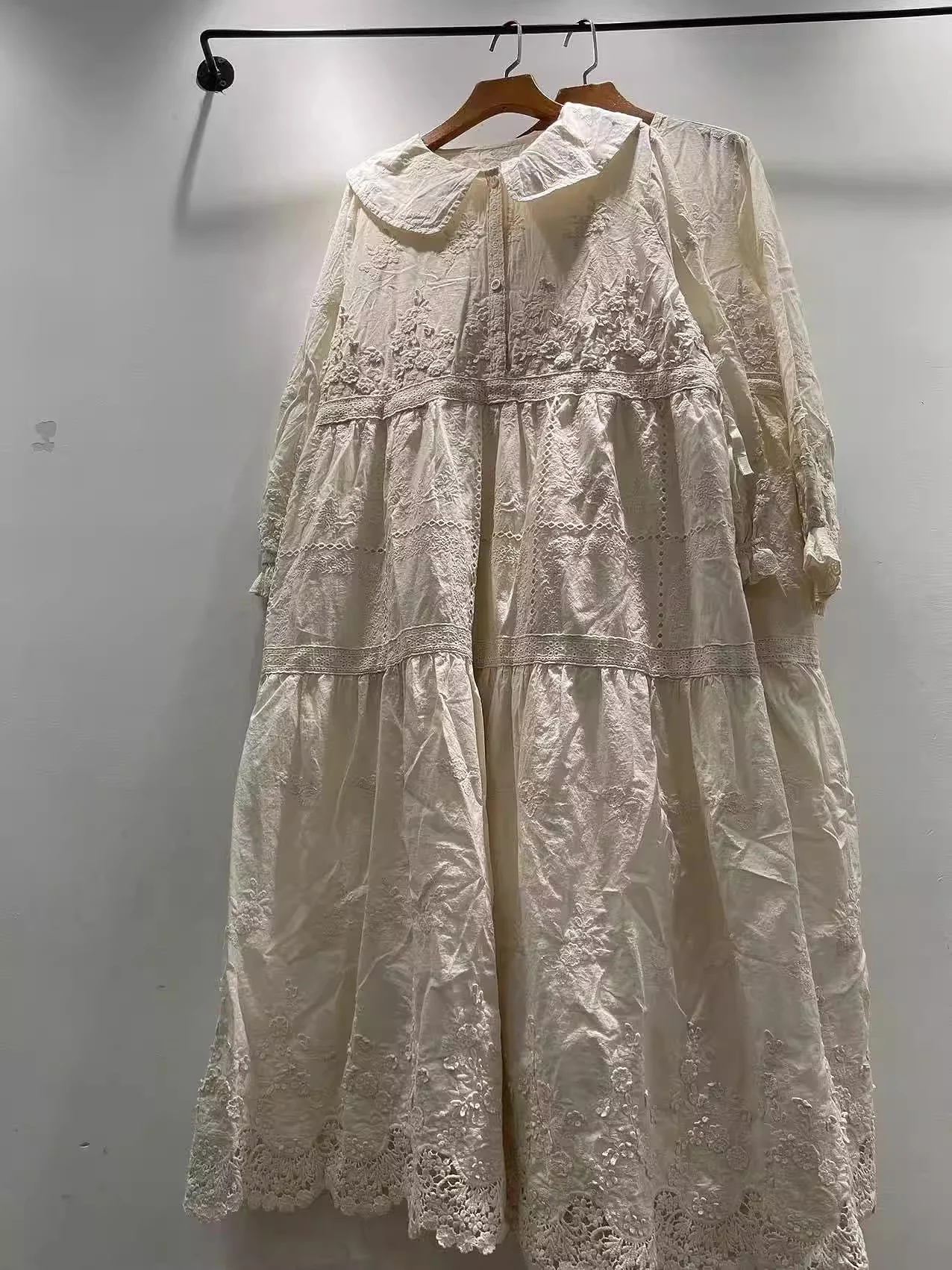 

Одежда Mori kei из чистого хлопка, кавайное платье с воротником Питер Пэн и кружевной вышивкой для женщин, летнее милое платье в японском стиле, платье в стиле лолита