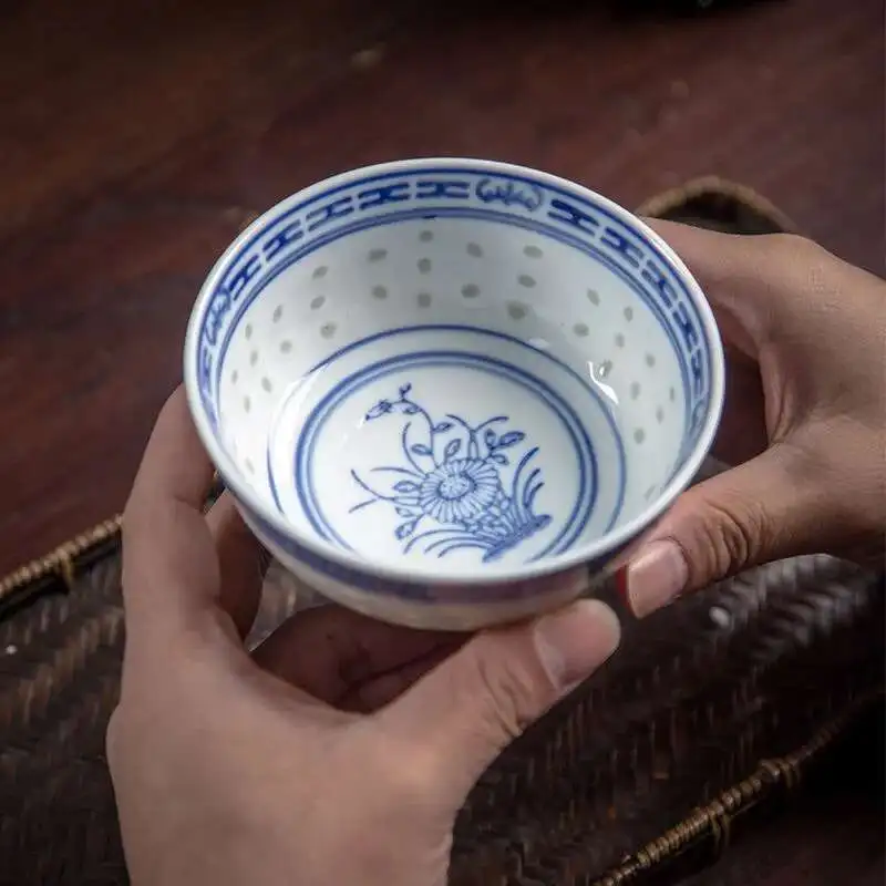 

Blue and White Porcelain Bowl Chinese Orchid Bowl Traditional Ceramic Dragon Bowl Old Style Dessert Rice Bowl