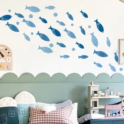 Blue Fish Vinyl Naklejka ścienna do pokoju dziecięcego Kreskówka Łazienka DIY Naklejki Ocean Fish Scene Nursery Decoration Art