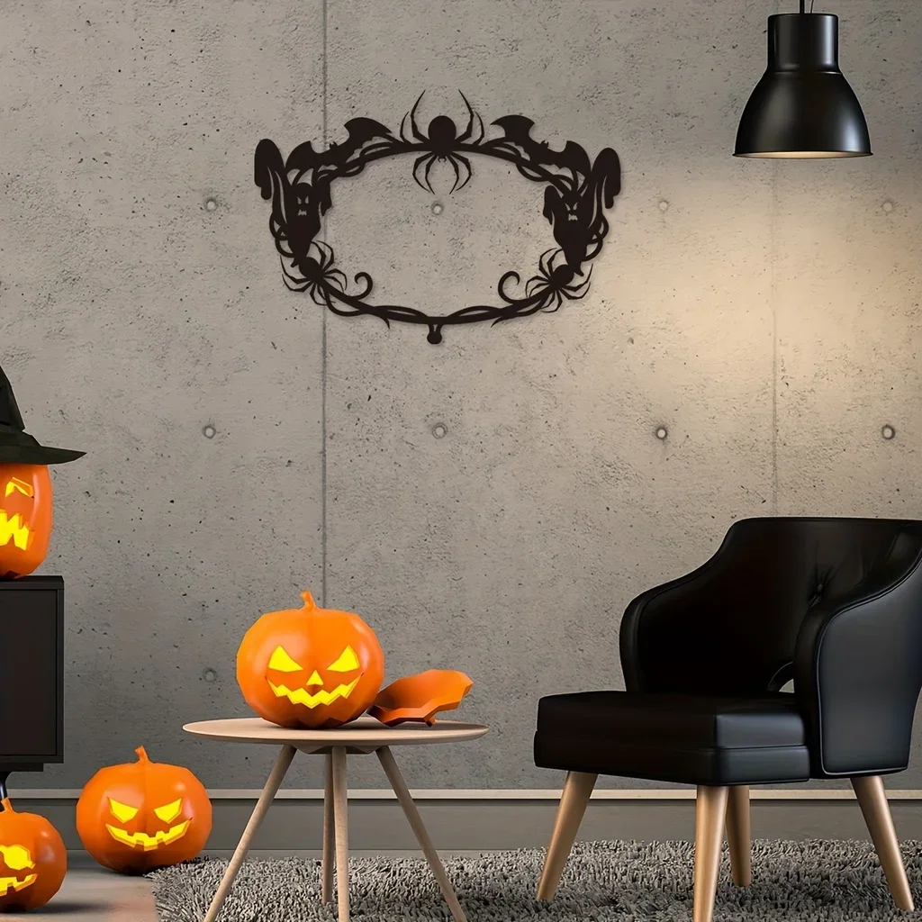 1pc, Halloween Metal Wreath Home Decoration Halloween Door Decoration Spider Bat Ghost Decoration Frame Day of The Dead Gifts