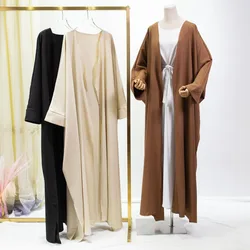 Aperto davanti Abaya manica lunga solido musulmano caftano allentato Maxi lunghezza vestito donna Jilbabs Cardigan cappotto abbigliamento donna