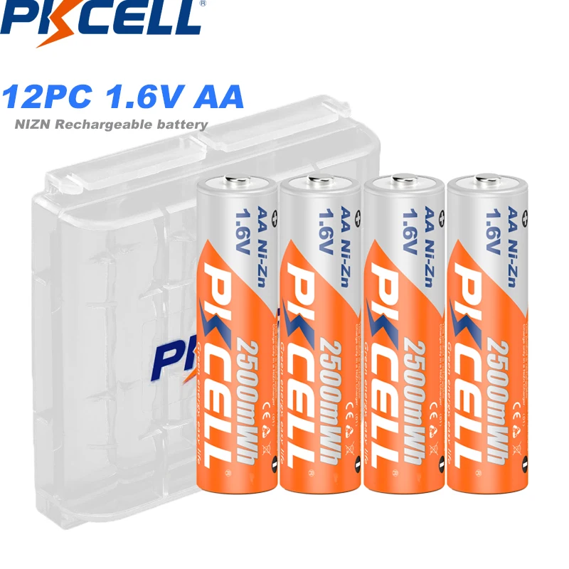 4 قطعة PKCELL Ni-Zn AA بطاريات قابلة للشحن AA 1.6 فولت 2500mWh NIZN بطارية 2A بطاريات مع 1 قطعة صندوق بطارية AA/AAA لمصباح يدوي