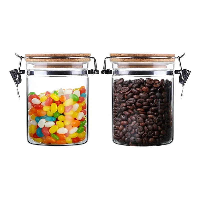 

New Glass Clip Top Jars, Transparent Sealed Jar Locking Clamp Lid, Airtight Glass Food Storage Containers With Bamboo Lid