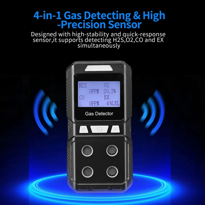 Portable 4 Gas Detector Toxic And Combustible Gas Detector Analyzer High Precision EX O2 H2S CO EU Plug