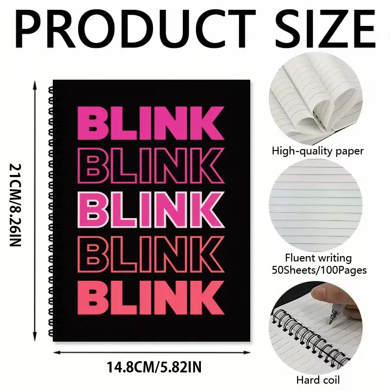 1pc K-POP Notebook A5 - For Travel, Work, or as a Gift  Friends; Vibrant Pink Color Block Design with Repeating Graphic Patterns