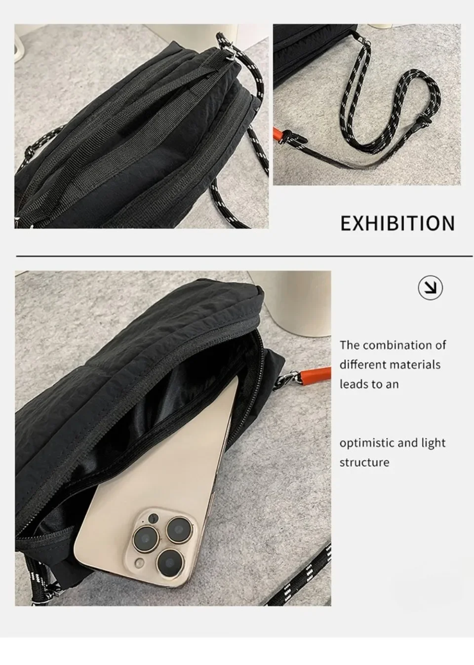 Unisex Camp Messenger Bag, große Kapazität, Umhängetasche für Männer und Frauen, robuster Nylon-Wander- und Reiserucksack – Detail 15