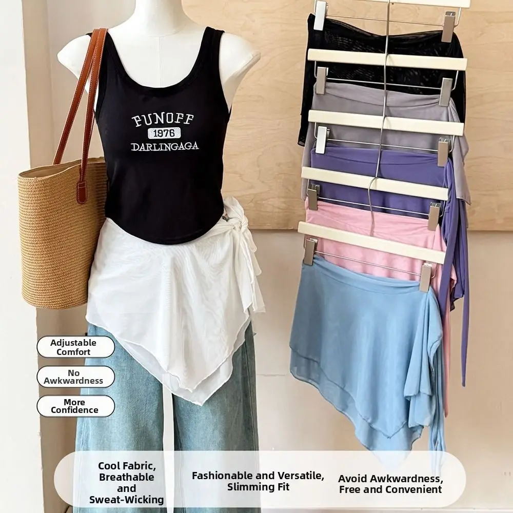 Layer Mesh Double Layer Apron Skirt Breathable Adjustable Tie Hip Cover Skirt Double Layer Casual Half Slip Skirt Women