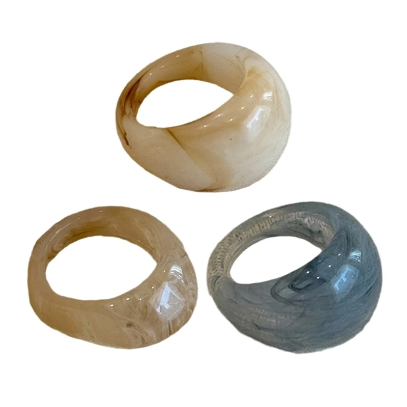 3XUA Artistic Dome Resin Rings Wide Band Colorful Thick Resin Rings Thick Stackable Finger Rings Jewelry For Trendy Look