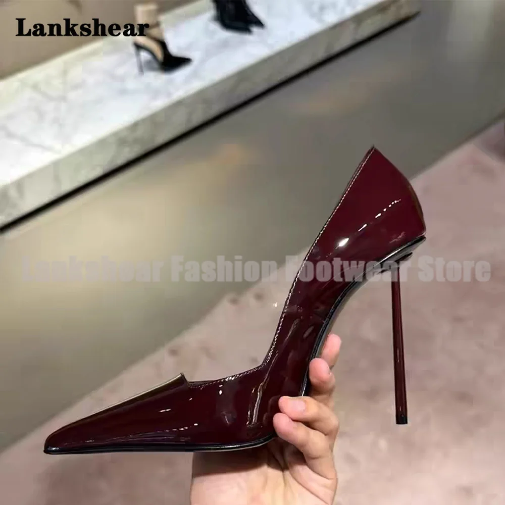 

Винно-красные лакированные туфли-лодочки без застежек, сексуальные туфли с острым носком, женская обувь, летние, роскошные, дизайнерские, новинка, сандалии для женщин на лето