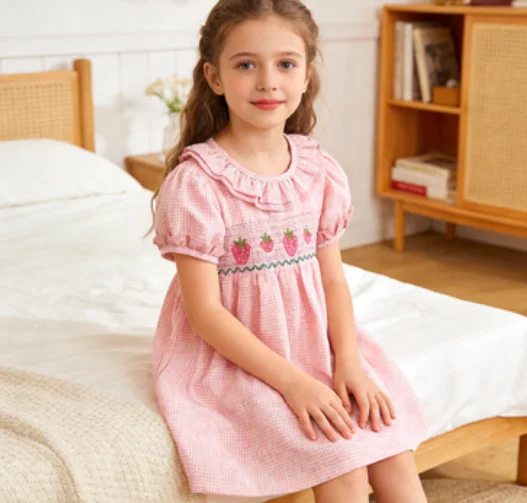 Summer New Girl's Dress Cotton Strawberry Baby Girl Hug Skirt Stylish Checkered Fashion Kids Pink Skirt