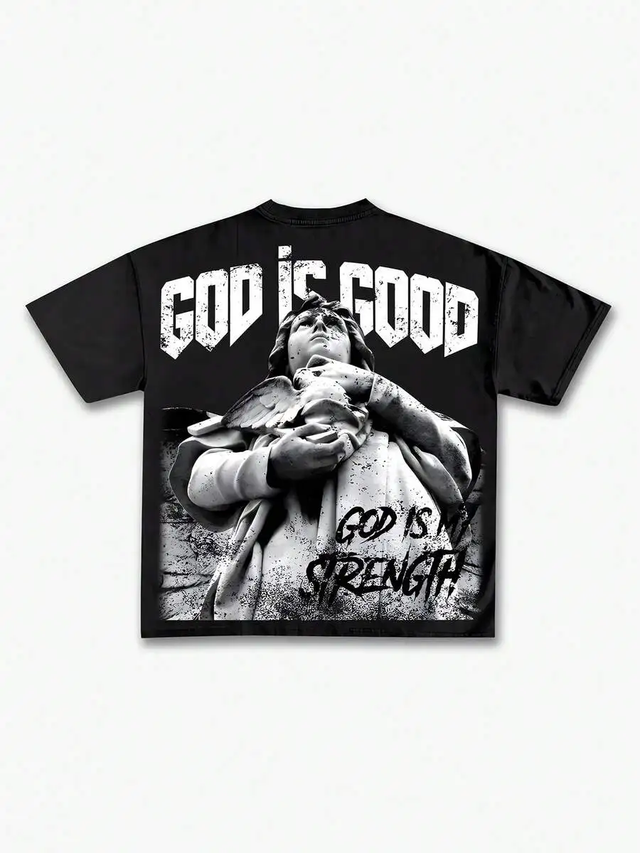 

God Is Good Angel Statue Vintage Graphic Cotton Tee