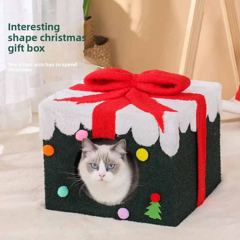 

Christmas Gift Cat House Sisal Cat Scratcher Board Cat Nest Cave Solid Pattern Indoor Pet Supplies