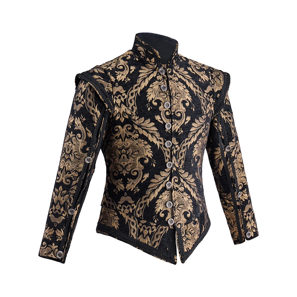 Herren Renaissance Retro Royal Jacke Mantel Prinz Edler König Kolonial Piratenkostüm Doppelmantel Gotische Stickerei Cosplay Kostüm 2026 – Detail 6