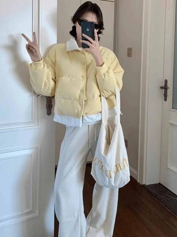 2025 가을 겨울 패션 신상 한국 스타일 여자 브레드 코트, 두꺼운 캐주얼 긴 소매 라펠 싱글 브레스티드 파카 재킷