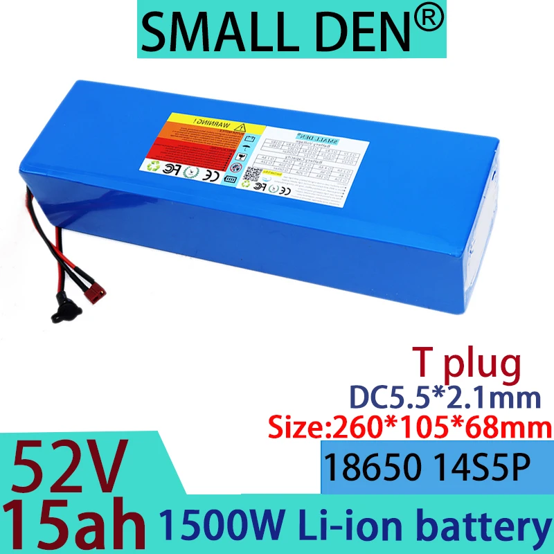 New 52V 15ah 18650 lithium battery pack motorcycle with built-in BMS 1500W high-capacity and high-power rechargeable battery